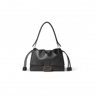 FENDI MAMMA BAGUETTE MEDIUM BLACK NAPPA LEATHER BAG 8BR833AQ0DF0KUR (26.5*18*8.5cm)